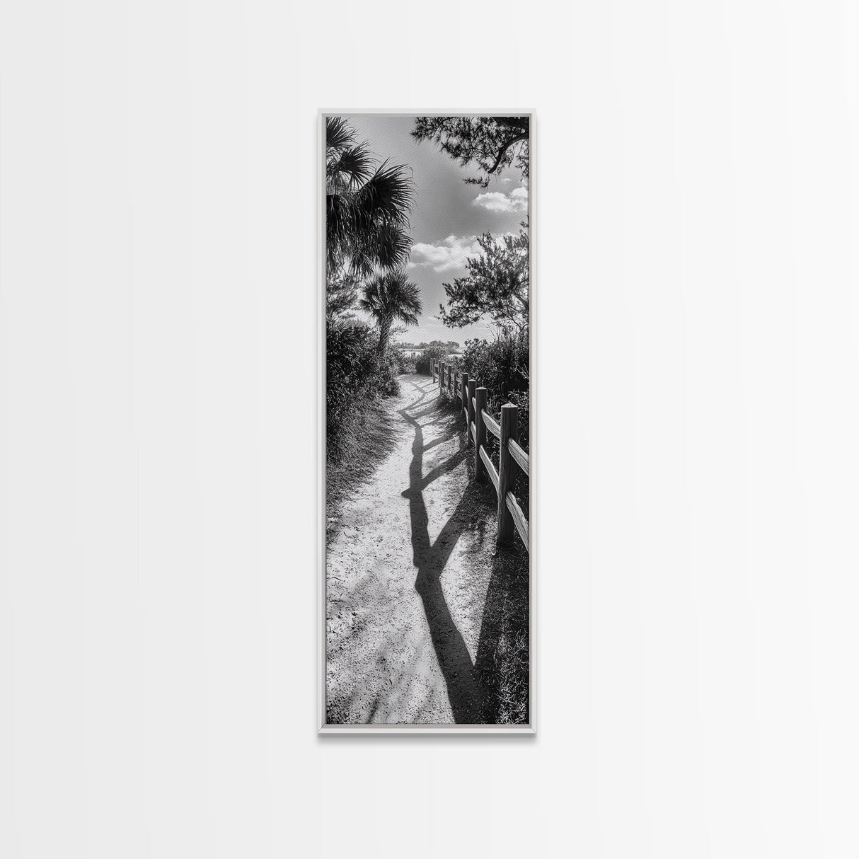 Beach Path, Palm Shadows, Coastal Walkway, Tropical Foliage, Canvas Print, Bathroom or Hallway Wall Art, Coastal Minimalist, Cozy Lodge Decor