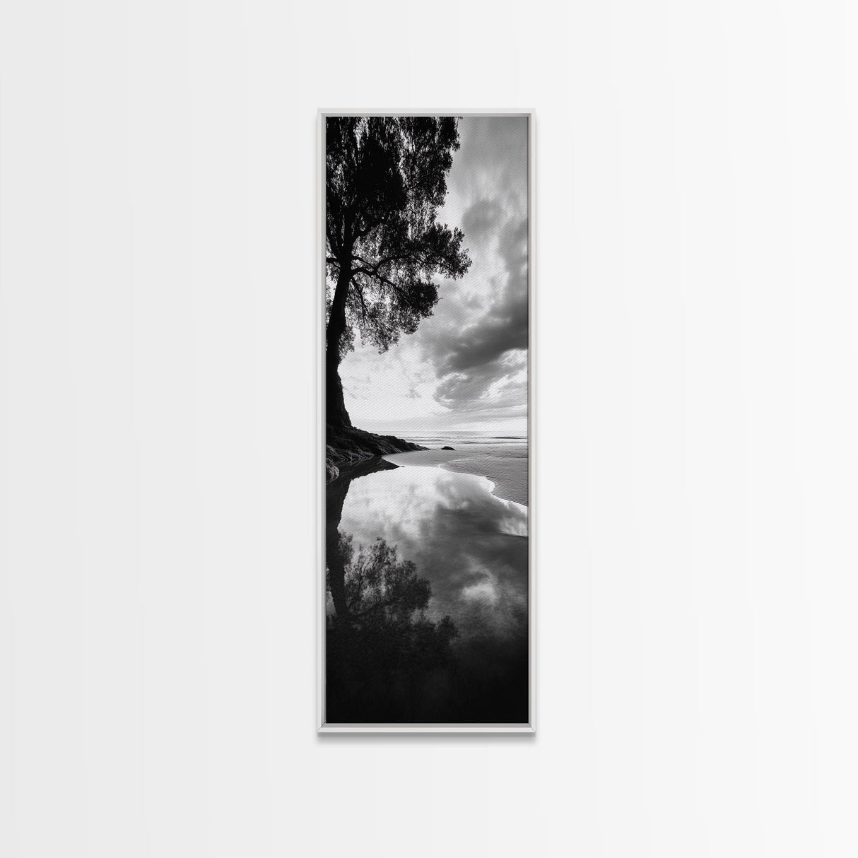 Reflections, Tranquil Shore, Tree Silhouette, Canvas Print, Zen Minimalist Decor, Beach Meditation Space or Spa Wall Art, Minimalist Decor