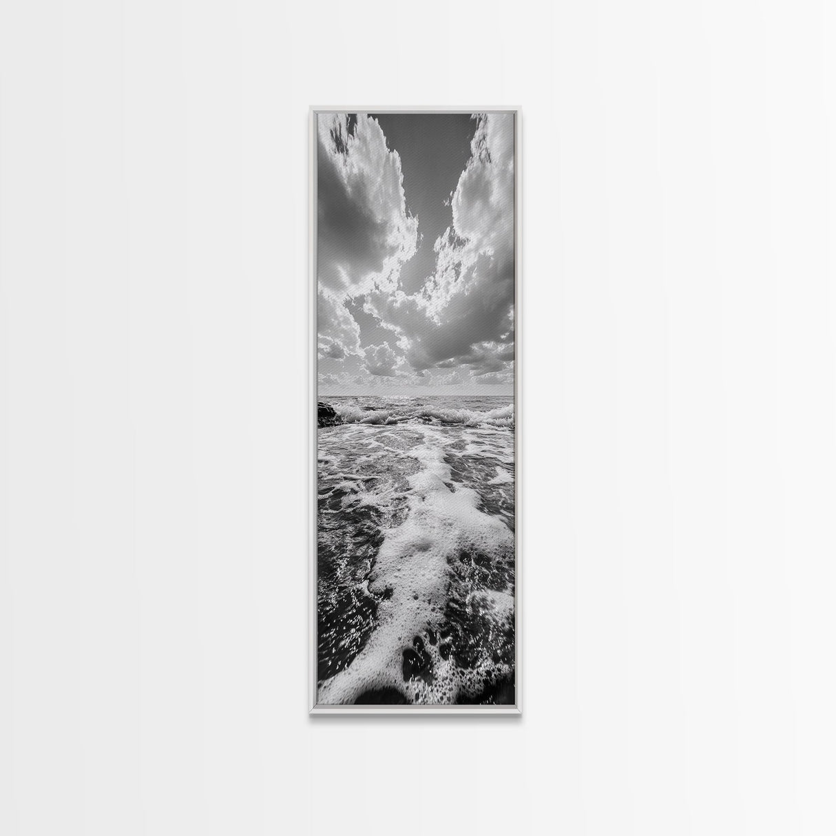 Sparkling Ocean, Cloud Horizon, Sea Breeze, Framed Canvas Print, Bright Coastal Art, Bathroom or Living Room Summer Vibe Wall Decor