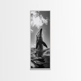 Dolphin Splash, Ocean Play, Marine Wildlife, Canvas Print, Coastal Bathroom Wall Art, Animal Lover Decor, Minimalist Ocean Scene