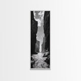Coastal Canyon, Ocean Passage, Black White Art, Vertical Nature Scene, Framed Canvas Print Entryway Wall Art, Landscape Minimalist Decor