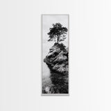 Lone Tree, Rock Island, Tranquil Coast, Nature Strength, Framed Canvas Print Cabin Wall Art, Minimalist Tree Print, Nordic Nature Living Room Decor