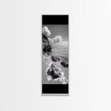 Rocky Beach, Calm Water, Summer Shore, Black White Coastal View, Framed Canvas Print Beach Wall Art, Nature Decor, Coastal Bathroom Style