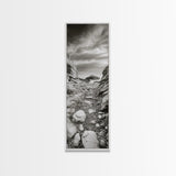Rocky Coast Path, Serene Ocean View, Minimalist Nature, Framed Canvas Print, Neutral Tones, Beach Art, Hallway Wall Decor, Coastal Home Vibe