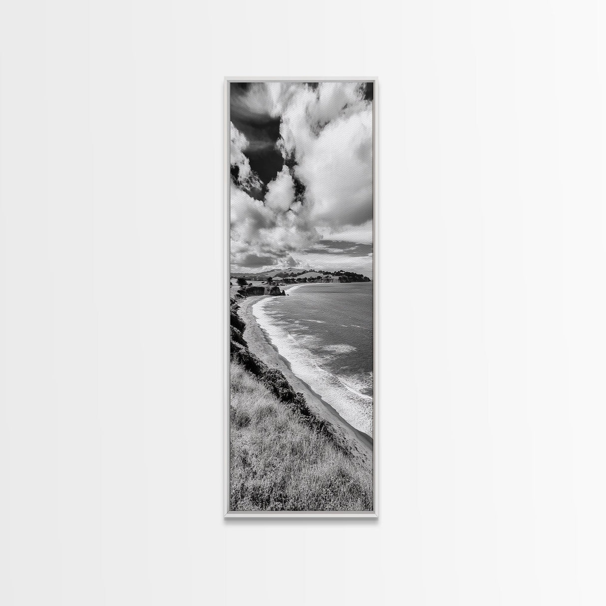 Seaside Cliffs, Rolling Hills, Dramatic Clouds, Framed Canvas Print, Country Landscape Art, Living Room Wall Art, Modern Rustic Decor