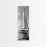 Sailboat Ocean Art, Nautical Wall Decor, Minimalist Seascape, Coastal Living Room Style, Framed Canvas Print, Black White Sailboat