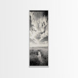 Marshland Pathway, Coastal Grassland Art, Nature Wall Decor, Calm Landscape Style, Framed Canvas Print, Neutral Tones Minimalist