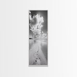 Footprints Beach Path, Ocean Shore Wall Art, Minimalist Seascape Style, Relaxing Bathroom Decor, Framed Canvas Print, Coastal Vibes