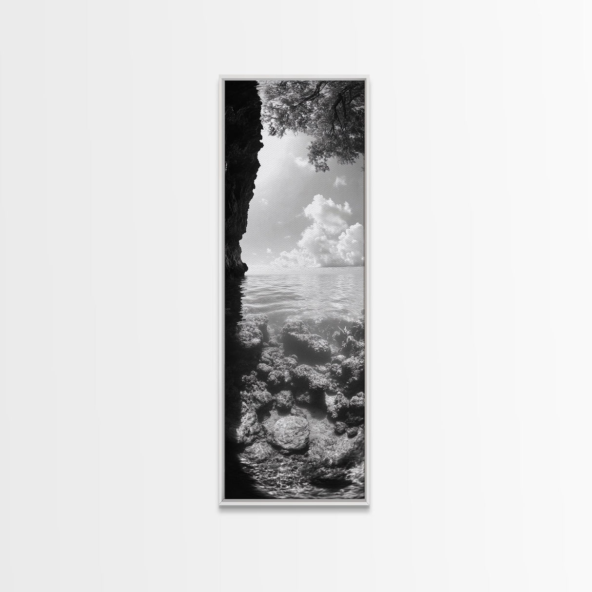 Ocean Cave View, Coastal Water Art, Dreamy Nature Escape Print, Bathroom or Bedroom Decor, Framed Canvas Print, Tranquil Seascape