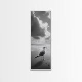Seagull, Ocean Breeze, Beach Minimalism, Tranquil Shoreline, Seagull Photo Art, Coastal Framed Canvas Print, Bathroom Wall Decor