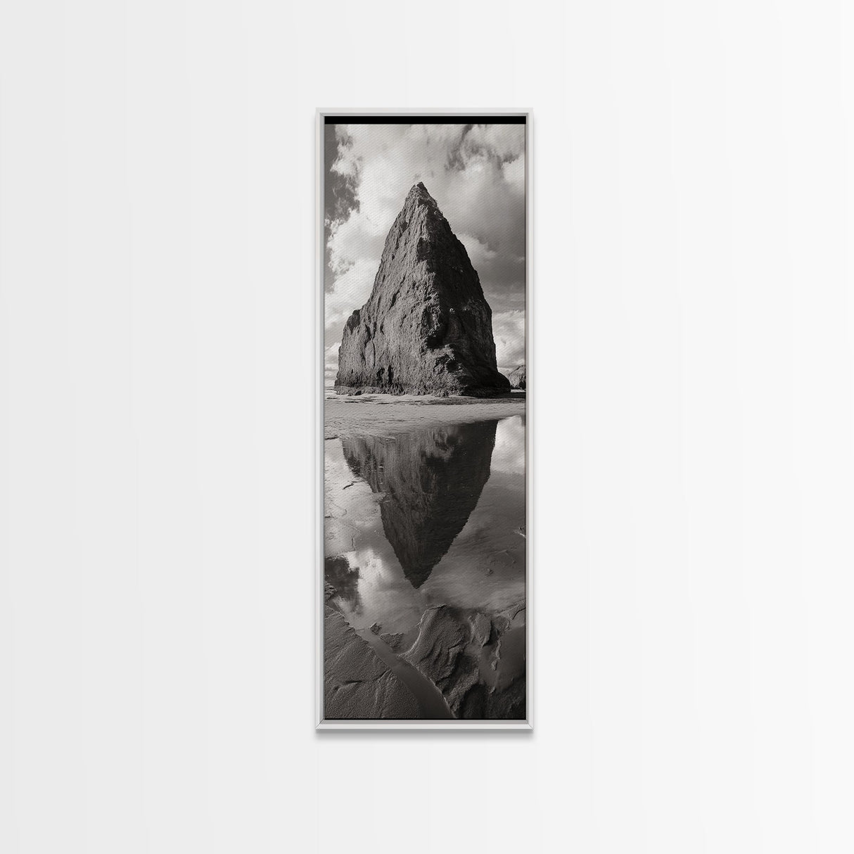 Monolith Reflection, Coastal Rock, Dramatic Seascape, Tidal Pool, Nature Inspired Framed Canvas Print, Modern Hallway Wall Art