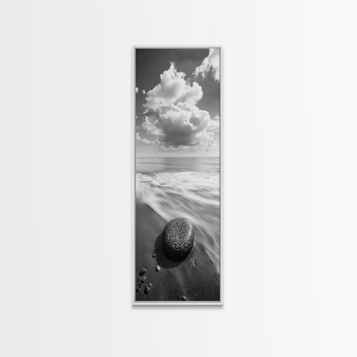 Beach Stone, Ocean Foam, Rolling Waves, Canvas Print, Nature Inspired Art, Coastal Decor, Serene Living Room Wall Art, Tranquil Design