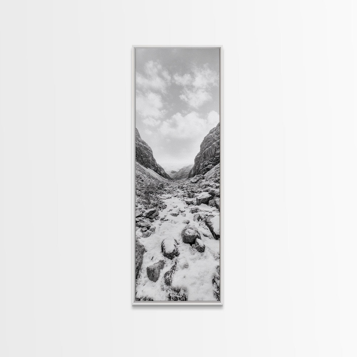 Snowy Pass, Winter Hike, Rocky Trail, Framed Canvas Print, Nature Lover Gift, Minimalist Mountain Art, Bedroom Wall Decor, Living Room Decor