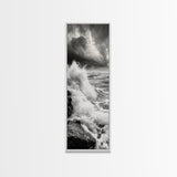 Stormy Sea, Crashing Waves, Ocean Fury, Nature Power Framed Canvas Print, Moody Living Room Wall Art, Dramatic Coastal Decor, Office Art