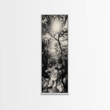 Forest Path, Sunburst Trees, Woodland Trail, Nature Light Framed Canvas Print, Boho Entryway Wall Art, Autumn Rustic Home Decor