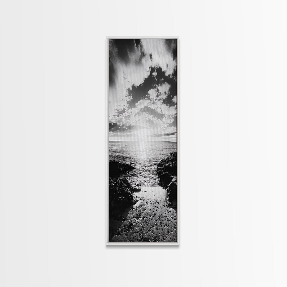 Sunset Shore, Tranquil Waters, Coastal Cove, Golden Glow Canvas Print, Beach House Living Room Wall Art, Seaside Summer Decor