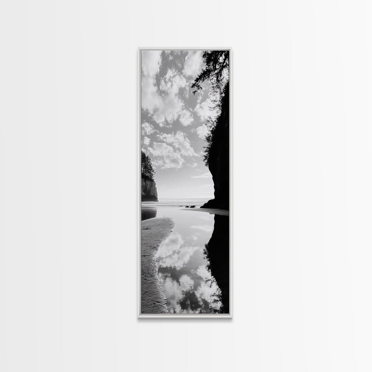 Tidepool Reflection, Ocean Mirror, Seaside Tranquility, Coastal Landscape, Framed Canvas Print, Spa Bathroom Wall Art, Minimalist Decor