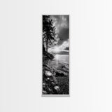 Tree Shoreline, Tranquil Water, Sunset Reflection, Peaceful Horizon, Framed Canvas Print, Nature Photography, Cabin Wall Art