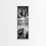 Rocky Sea, Glowing Horizon, Soft Waves, Twilight Sky, Canvas Print, Coastal Art, Living Room Wall Art, Seaside Modern Decor