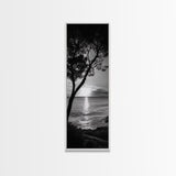 Coastal Tree, Ocean Sunset, Silhouetted Landscape, Peaceful Water, Framed Canvas Print, Nature Art, Bedroom Tranquil Decor