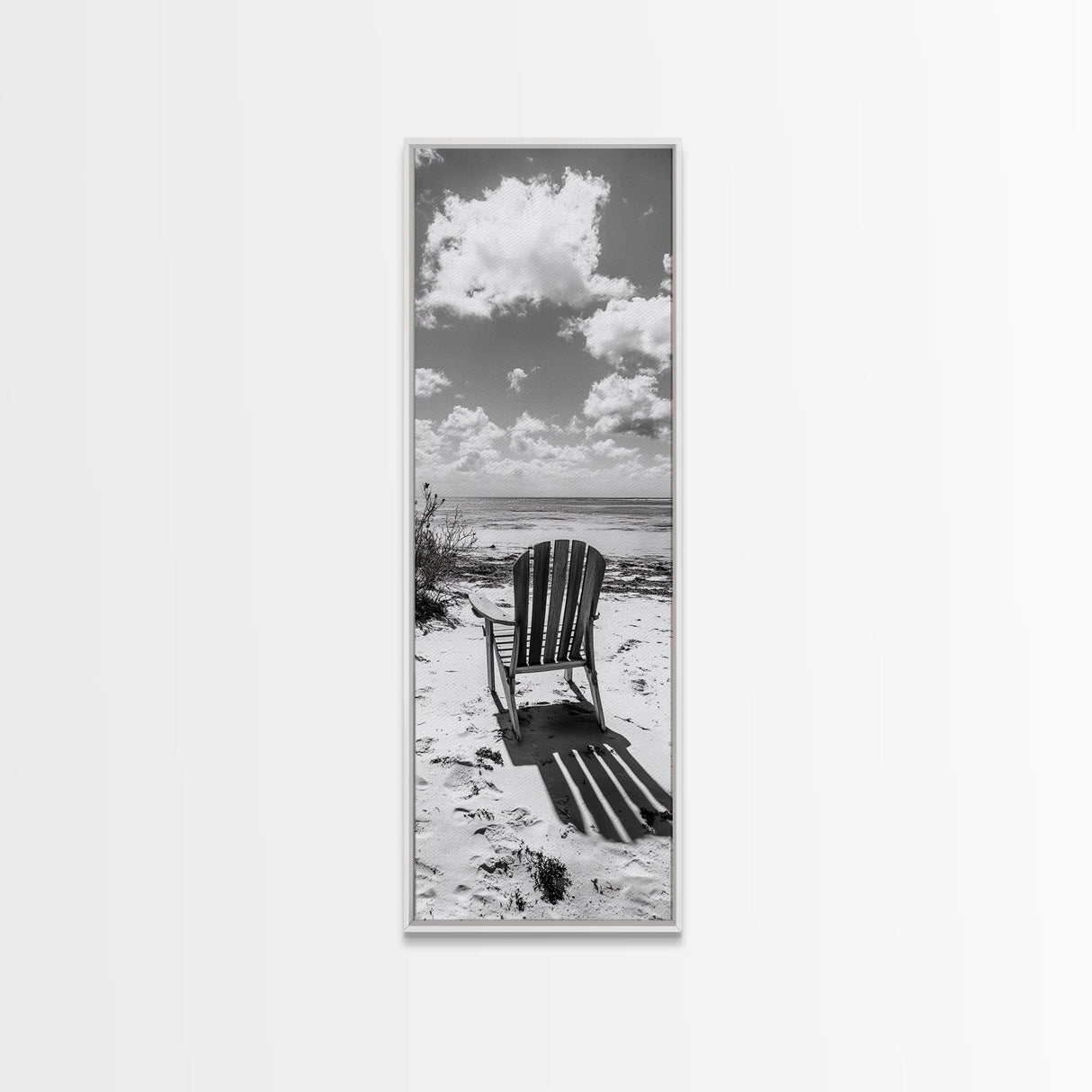 Seaside Chair View, Coastal Calm, Ocean Horizon, Beach Serenity, Framed Canvas Print, Living Room Wall Art, Relaxing Summer Vibe
