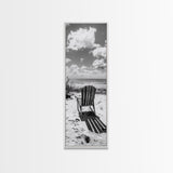 Seaside Chair View, Coastal Calm, Ocean Horizon, Beach Serenity, Framed Canvas Print, Living Room Wall Art, Relaxing Summer Vibe