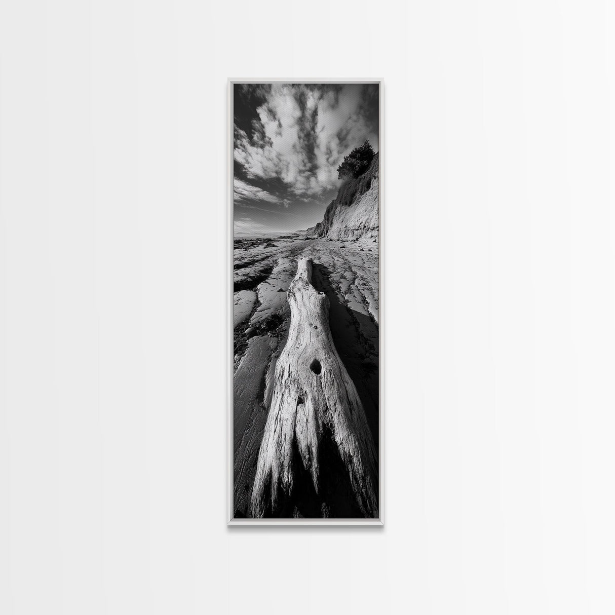 Driftwood Beach, Ocean Texture, Nature Scene, Canvas Print, Rustic Beach Decor, Coastal Wall Art, Bathroom Art, Moody Seaside Print
