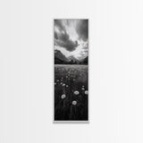 Wildflower Field, Alpine Meadow, Mountain Backdrop, Nature Print, Serene View, Framed Canvas Print, Living Room Wall Art, Rustic Farmhouse Decor
