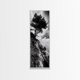 Cliff Tree, Coastal Roots, Dramatic Landscape, Framed Canvas Print, Bold Nature Wall Art, Modern Black And White Decor, Fall Office Accent