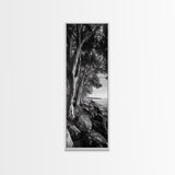Riverside Trees, Rocky Shore, Natural Light, Canvas Print, Tranquil Forest Photography, Boho Nature Decor, Living Room Wall Art
