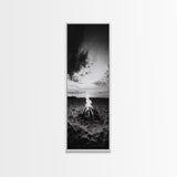 Peaceful Beach Fire, Twilight Shore, Ocean Ember, Tranquil Seascape, Framed Canvas Print, Autumn Wall Art, Rustic Nature Room Decor