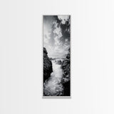 Waterfall Rocks, Mountain Mist, River Flow, Canvas Print, Black And White Landscape Art, Nature Bedroom Decor, Zen Retreat Wall Piece