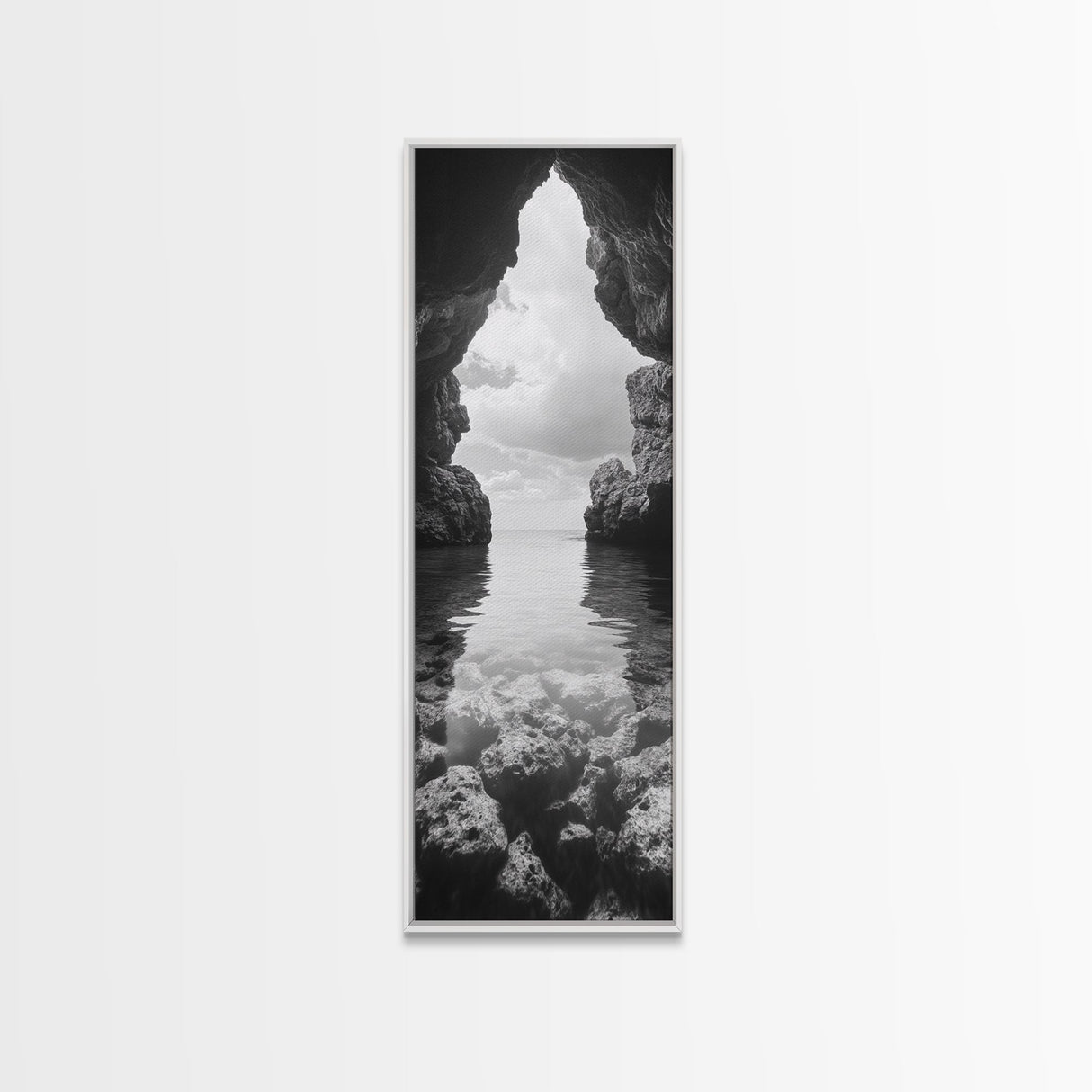 Ocean Cave View, Coastal Nature Art, Seaside Wall Decor, Minimalist Seascape Print, Bathroom Wall Art, Framed Canvas Print