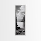 Fjord Mountain Lake, Scenic Nordic Landscape, Tranquil Nature Print, Minimalist Wall Art, Bedroom Decor, Framed Canvas Print