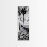 Coastal Palm Tree, Rustic Seaside Wall Art, Mediterranean Courtyard Print, Tropical Summer Decor, Framed Canvas Print, Kitchen Art