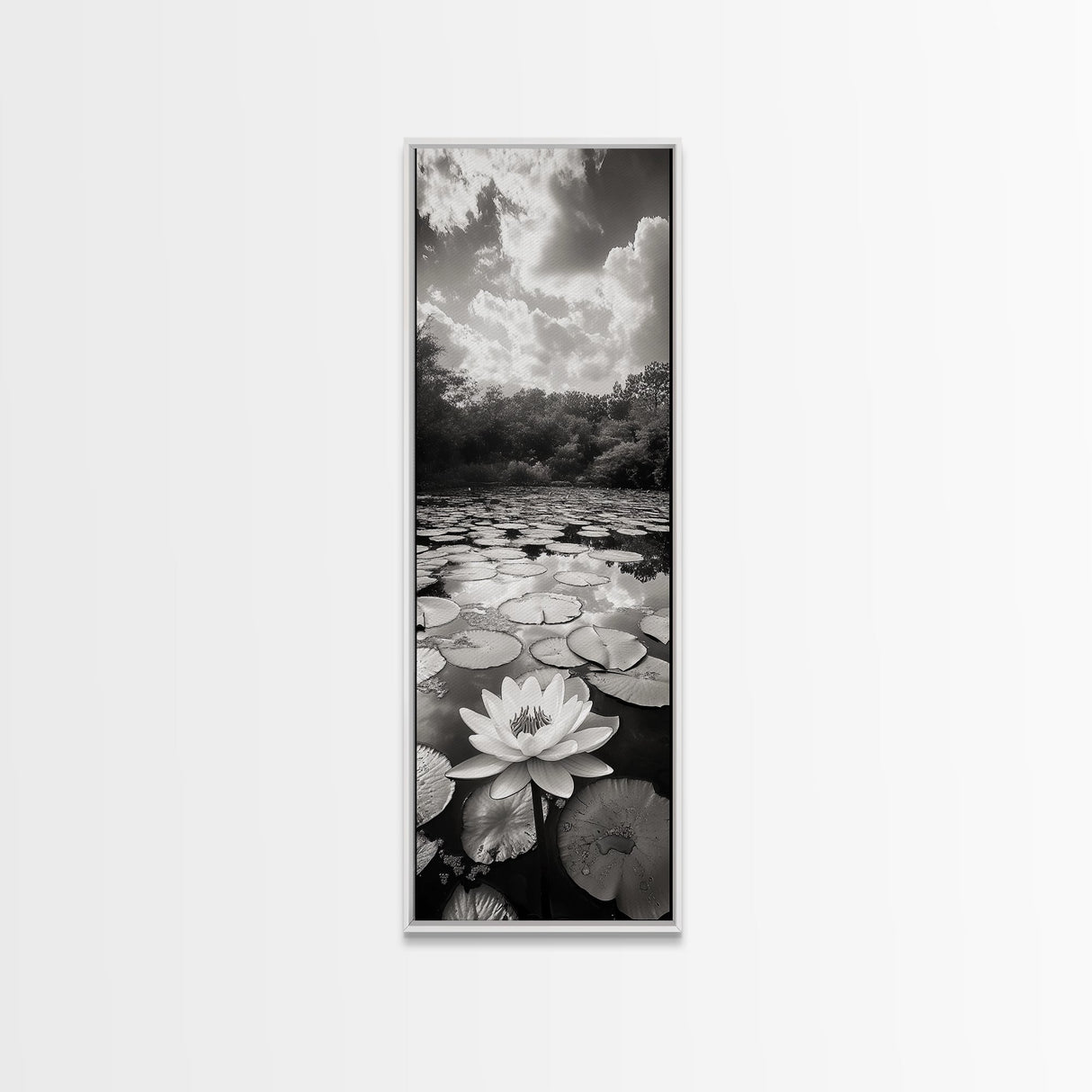 Water Lily Pond, Serene Botanical Art, Peaceful Garden Wall Decor, Zen Nature Print, Spa or Bedroom Accent, Framed Canvas Print