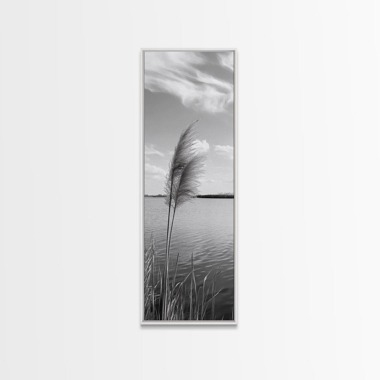 Lakeside Grasses, Windy Waterscape Print, Minimal Nature Art, Calm Landscape Decor, Bathroom or Office Wall Art, Canvas Print