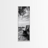 Lakeside Bench View, Peaceful Nature Scene, Tranquil Reflection Print, Minimalist Wall Decor, Zen Office Art, Framed Canvas Print