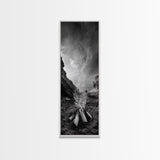 Campfire Smoke, Rocky Coastline, Moody Skies, Autumn Nature, Framed Canvas Print, Rustic Wall Decor, Cabin Aesthetic, Living Room Art