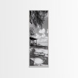 Coastal Bench, Ocean Peace, Nature Retreat, Minimal Landscape, Canvas Print, Zen Wall Art, Bedroom or Entryway Decor, Calm Beach Scene