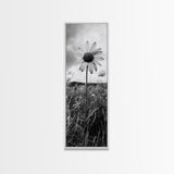 Single Daisy Bloom, Minimalist Botanical, Black White Flower, Framed Canvas Print, Nature Inspired Art, Bedroom Wall Decor, Modern Farmhouse