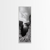 Seaside Cliffscape, Ocean Horizon, Monochrome Nature Scene, Framed Canvas Print, Coastal Living Room Art, Modern Rustic Wall Decor