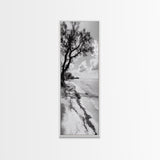 Serene Beach Tree, Calm Ocean Coast, Black White Shoreline, Framed Canvas Print, Coastal Entryway Decor, Minimal Nature Wall Art