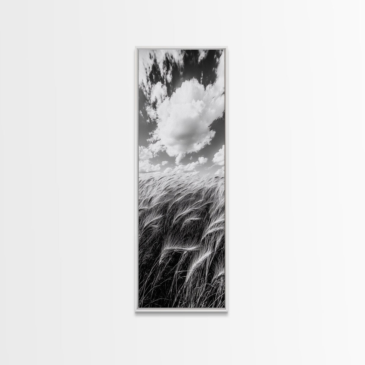 Wheat Field, Cloudy Sky, Rustic Landscape, Black and White Nature, Framed Canvas Print, Farmhouse Kitchen Wall Art, Fall Harvest Vibe
