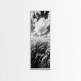 Wheat Field, Cloudy Sky, Rustic Landscape, Black and White Nature, Framed Canvas Print, Farmhouse Kitchen Wall Art, Fall Harvest Vibe
