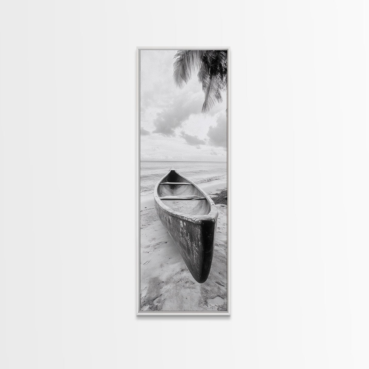 Canoe Shoreline, Island Escape, Tropical Minimalist, Ocean Mood, Framed Canvas Print, Beach House Decor, Bathroom Print, Hallway Wall Art