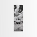 Vintage Camper, Cloudy Sky, Wanderlust Life, Desert Minimalism, Framed Canvas Print, Retro Travel Wall Art, Boho Bedroom Print, Office Art