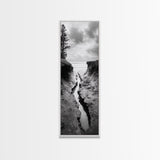 Coastal Crevice, Ocean Stream, Moody Nature, Rugged Beauty, Framed Canvas Print, Minimalist Beach Wall Art, Bedroom Art, Entryway Decor