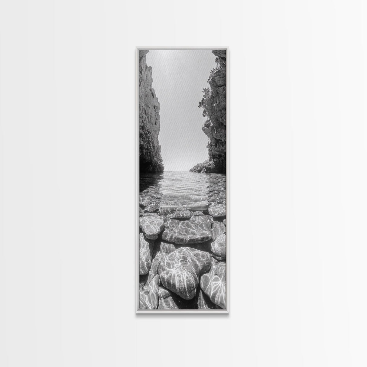 Crystal Cove, Reflections Water, Seaside Stones, Canvas Print, Tranquil Coastal Wall Art, Beach Bathroom Decor, Minimalist Style