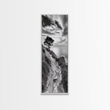 Cliffside Tree, Coastal Path, Nature Landscape, Canvas Print, Monochrome Hiking Trail Art, Boho Entryway or Office Wall Decor